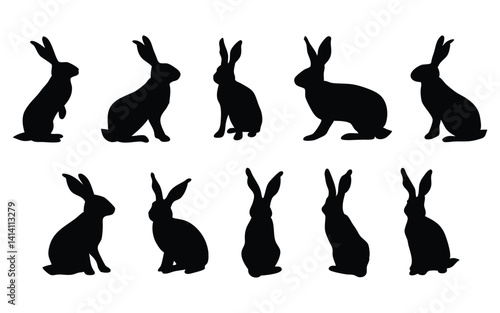 Rabbit vector silhouette set
