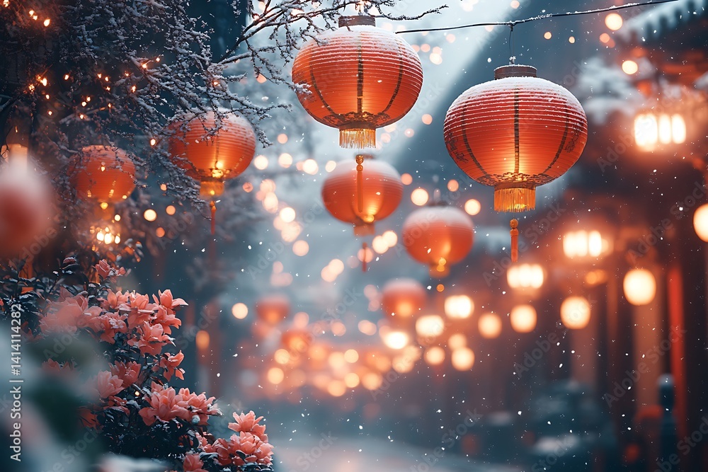 Festive Chinese Lanterns Under Snow Festive Chinese Lanterns Under Snow