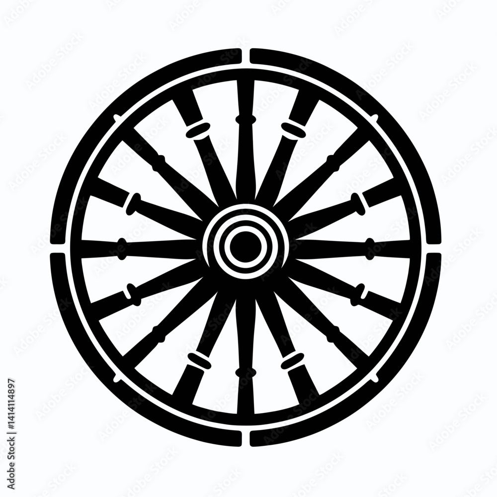 Fototapeta premium very simple flat and single minimalist Wagon Wheel Hub Silhouettes in black on a white background