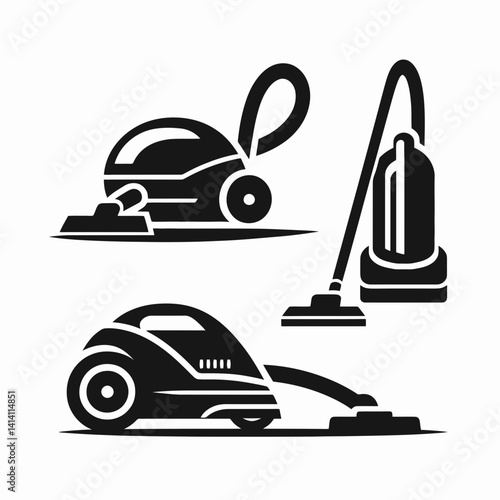  very simple flat and single minimalist Vacuum Cleaner Silhouettes in black on a white background 