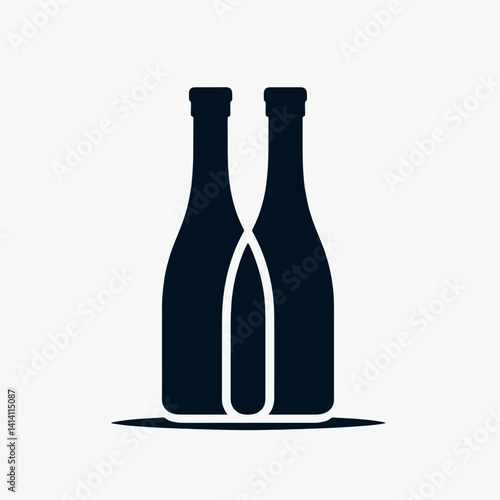  very simple flat and single minimalist Wine Bottle Neck Silhouettes in black on a white background 