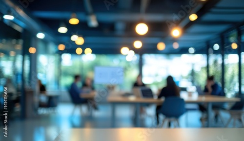 Blurred Image of a Modern Coworking Space with People Working