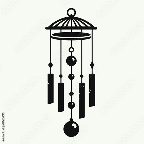  very simple flat and single minimalist Wind Chime Silhouettes in black on a white background 