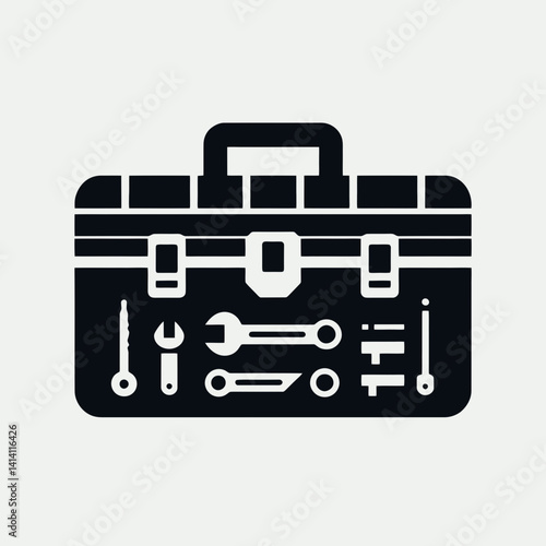  very simple flat and single minimalist Toolbox Silhouettes in black on a white background 