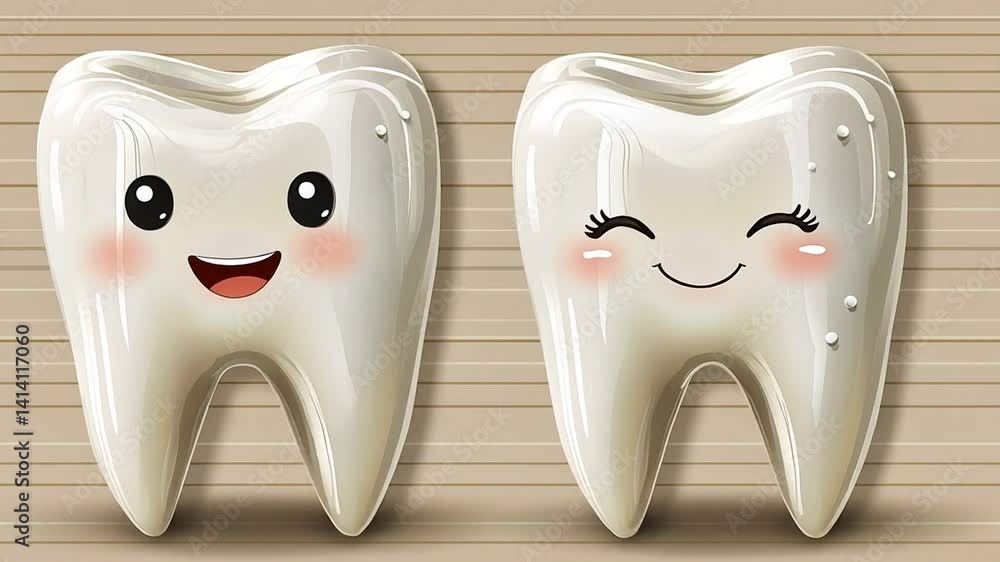 Charming Cartoon Teeth Duo: A delightful representation of oral hygiene and dental care Charming Cartoon Teeth Duo: A delightful representation of oral hygiene and dental care