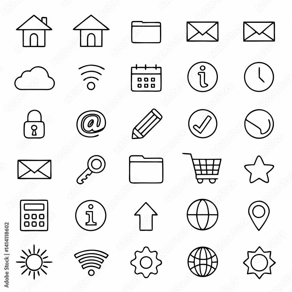 Fototapeta premium A large set of minimalist line icons for digital and communication tools