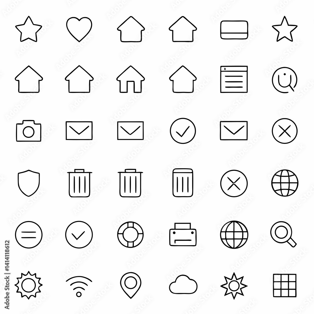 Fototapeta premium A large set of minimalist line icons for digital and communication tools