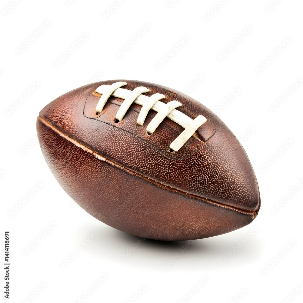 Perfectly centered football with soft lighting and sharp focus, captured on white background in studio to emphasize texture, clarity, and design for sport ads, editorial use, or branding concepts