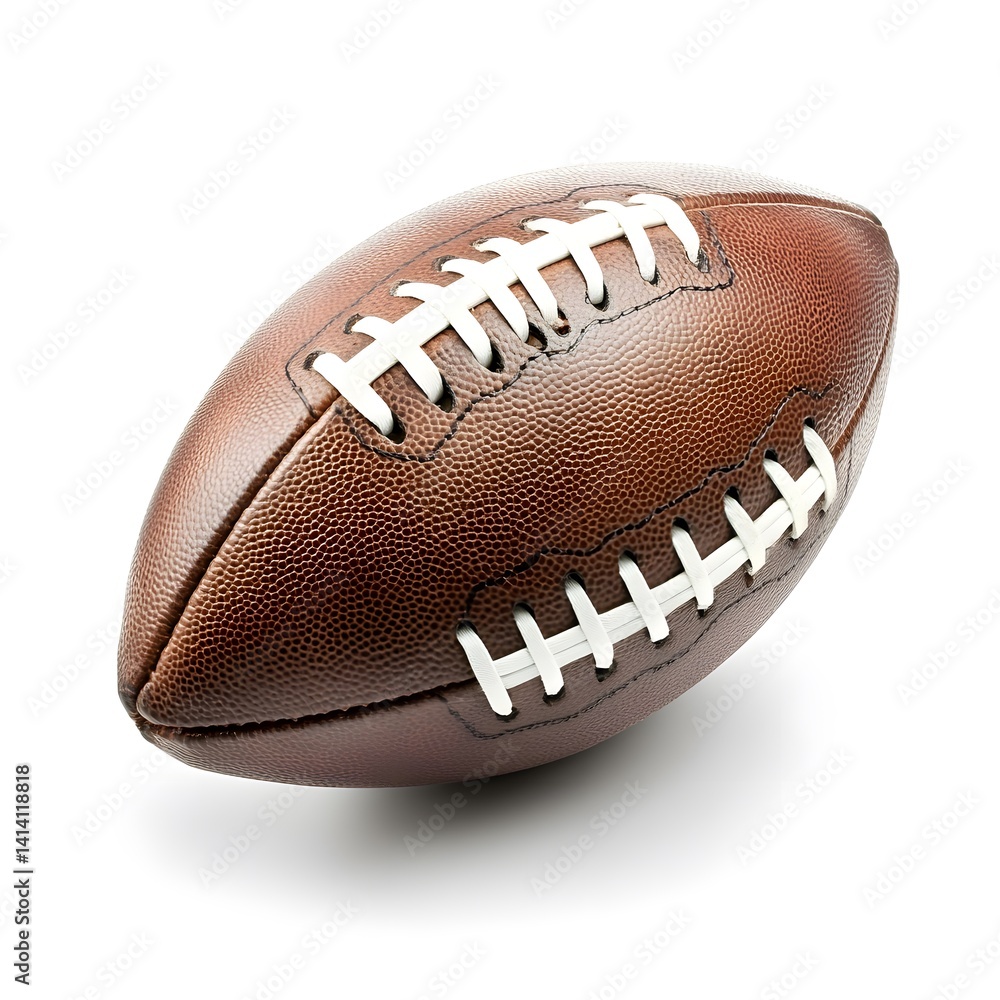 Perfectly centered football with soft lighting and sharp focus, captured on white background in studio to emphasize texture, clarity, and design for sport ads, editorial use, or branding concepts