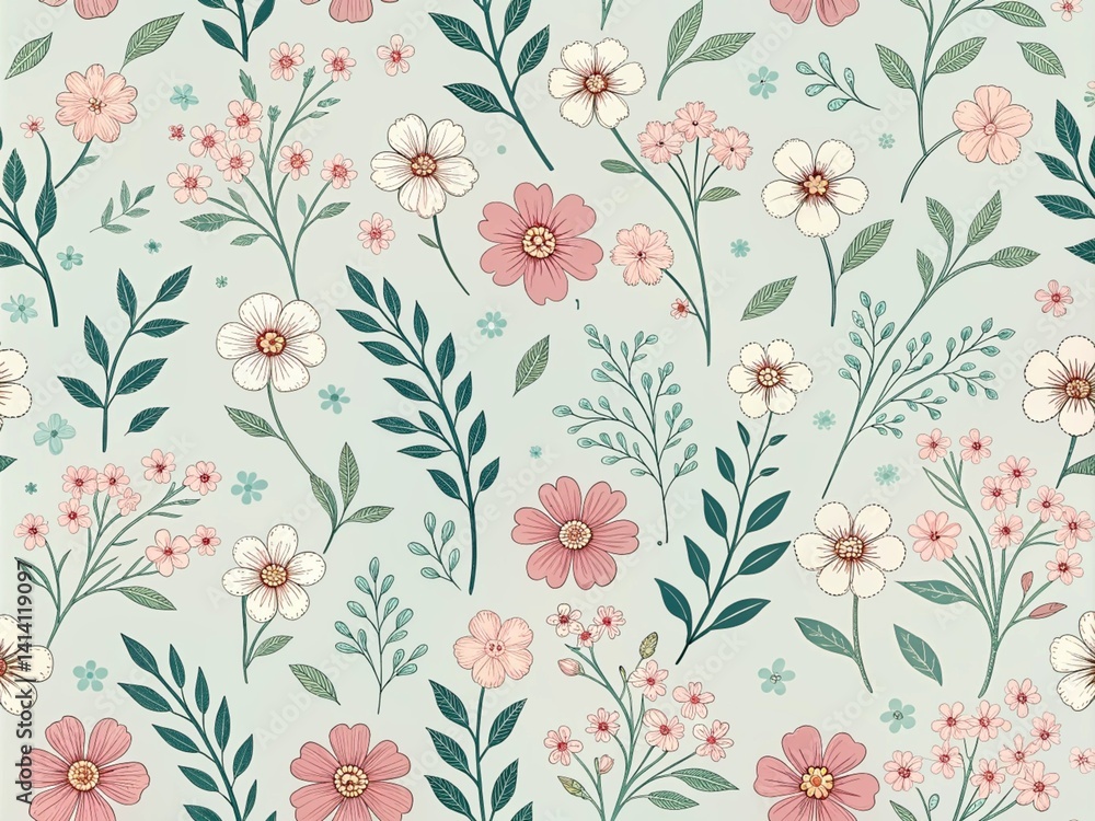Pink and white wild flower seamless pattern for textile design, seamless floral pattern, seamless floral background, seamless pattern with flowers Pink and white wild flower seamless pattern for textile design, seamless floral pattern, seamless floral background, seamless pattern with flowers