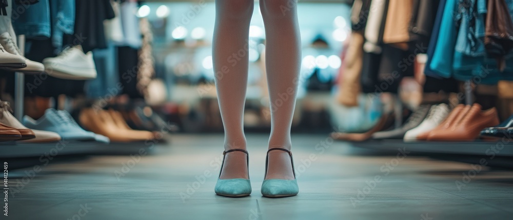 Fototapeta premium Woman in shoes store exploring footwear options