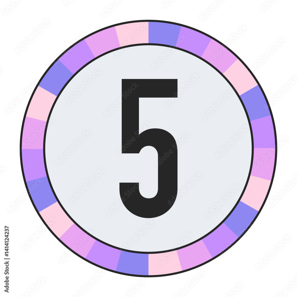 Modern Monogram number “5” in Black with Soft Pastel Pink and Blue Circular Frame on Light Gray, enclosed in a black frame. Modern Monogram number “5” in Black with Soft Pastel Pink and Blue Circular Frame on Light Gray, enclosed in a black frame.