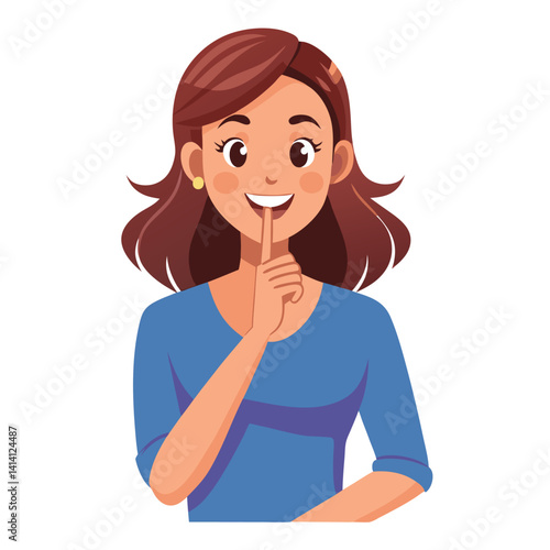happy woman tells secret by putting palm to mouth