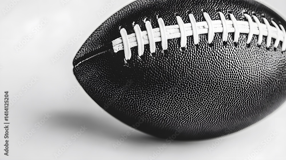 Classic black-white football photographed in close-up against pure white background, emphasizing clean shape, detailed texture, and high contrast for modern studio-based sport concepts