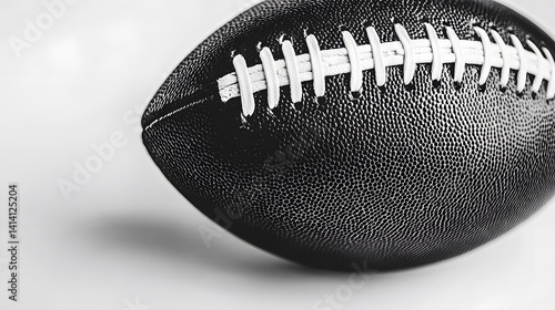 Classic black-white football photographed in close-up against pure white background, emphasizing clean shape, detailed texture, and high contrast for modern studio-based sport concepts