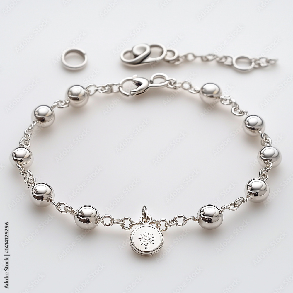 Isolated silver bracelet with charm on plain white background, ideal for jewelry design, e-commerce, product display, and luxury accessory visuals.
Isolated silver bracelet with charm on plain white background, ideal for jewelry design, e-commerce, product display, and luxury accessory visuals.