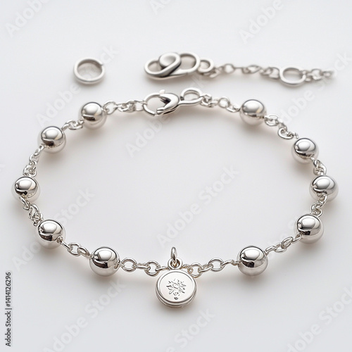 Wallpaper Mural Isolated silver bracelet with charm on plain white background, ideal for jewelry design, e-commerce, product display, and luxury accessory visuals.

 Torontodigital.ca