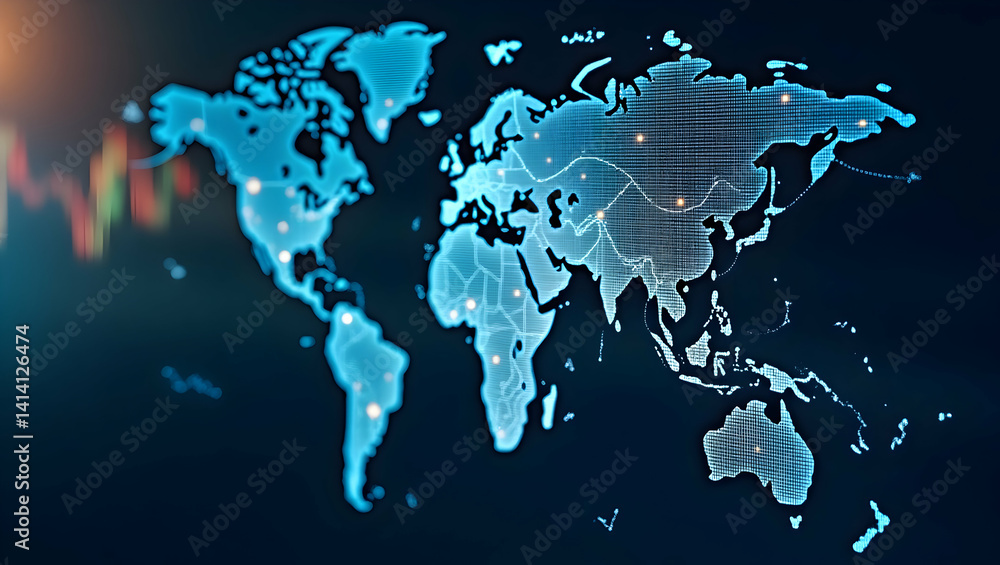 Fototapeta premium Analyze global economic impact with in?depth visuals illustrating cross border financial trends international policy shifts and market interdependencies driving global growth. in Photo Stock Concept