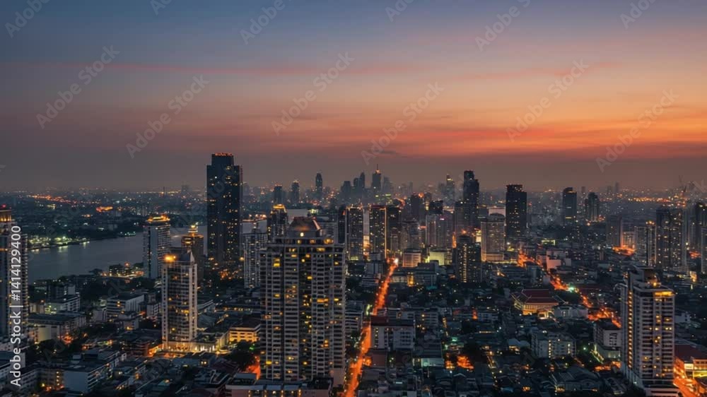 都会夜景 夕焼けオレンジ 輝く街並み 都会夜景 夕焼けオレンジ 輝く街並み