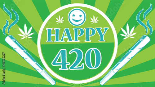 Happy 420 day vector illustration background. happy 420 celebrated every year on April 20. Banner design with marijuana or cannabis plant symbol pattern, cannabis cigarette icons and text.