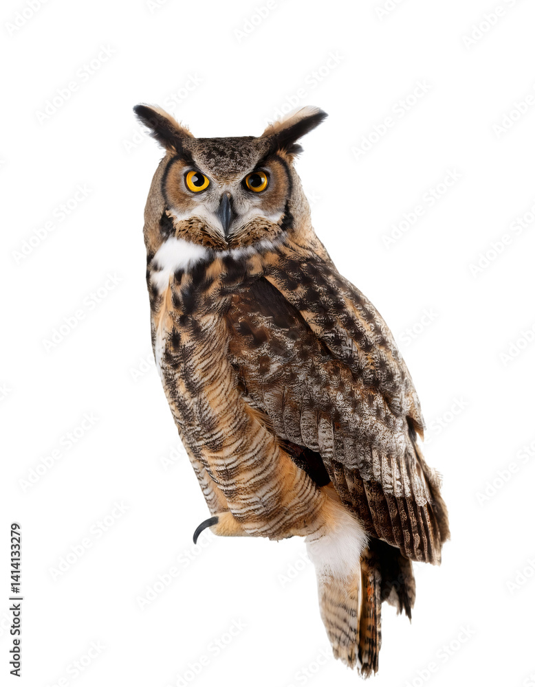 Obraz premium Studio shot of great horned owl with transparent background, perfect for photo manipulations