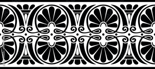Classic Greek national ornament, border, frame, meander. Palmette. Endless European pattern. Pattern of Ancient Greece, Roman Empire. Typical egyptian, assyrian and greek motives. Arabesque, Byzantine