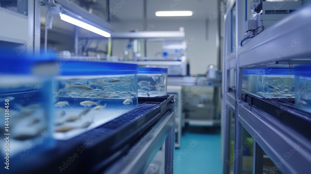 Fototapeta premium Fish tanks in a modern lab
