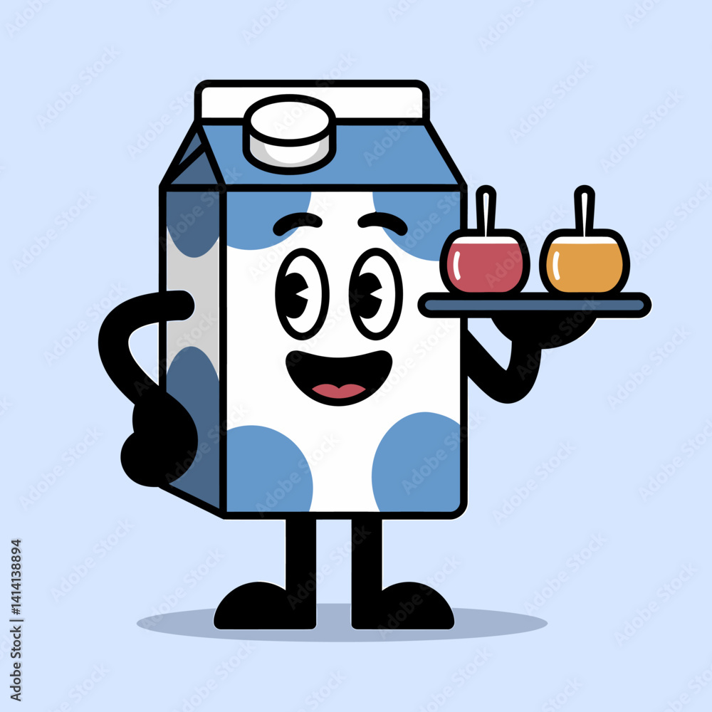 Milk Carton Character Serving Juice, Cartoon Icon Style Design Milk Carton Character Serving Juice, Cartoon Icon Style Design