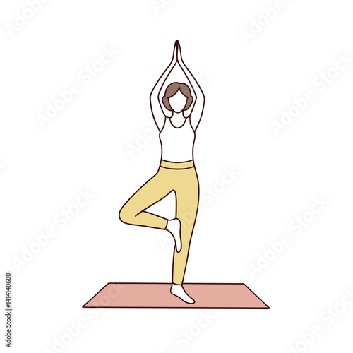 Woman In Tree Pose Illustration For Yoga And Wellness Practices