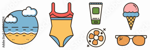Summer vacation icon set in flat modern design – Great for travel agencies, warm weather ads, or social media content