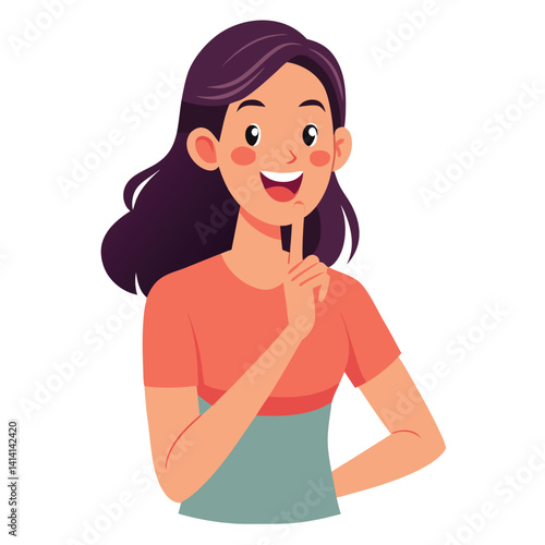 happy woman tells secret by putting palm to mouth