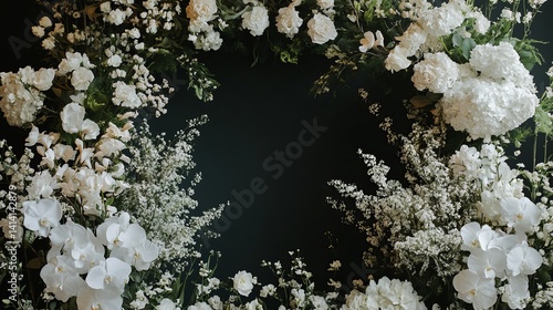 Elegant white floral arrangement dark background wedding decor life roses black bloom frame image