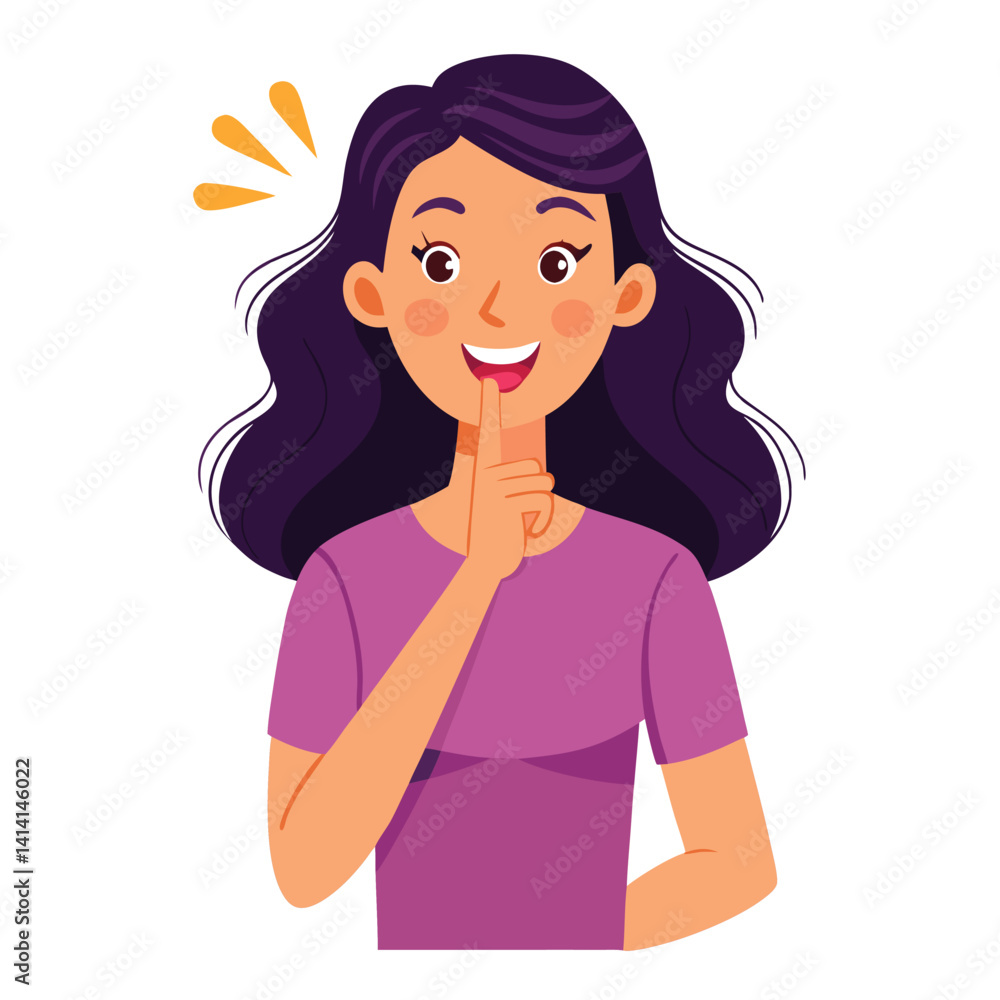 happy woman tells secret by putting palm to mouth