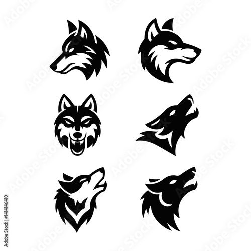 Fox head set silhouette design.Wild animal head icons, vector design, nature background, graphic design.