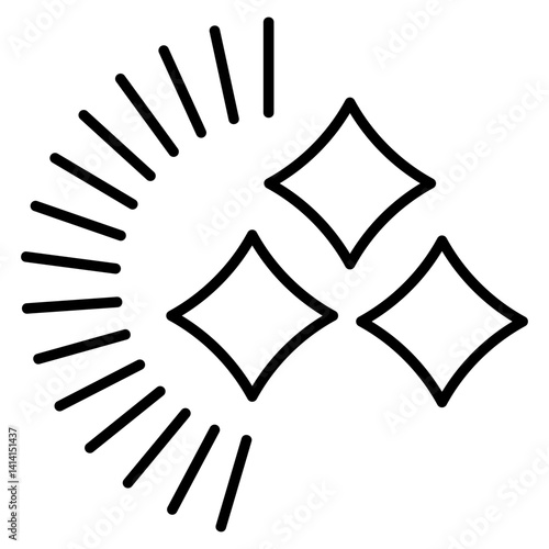 Sparkling diamonds icon. Three diamond shapes with radiating lines, representing shine, luxury, or brilliance.