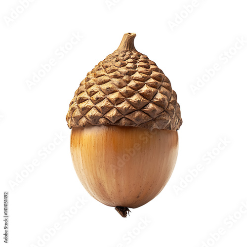 Obraz na płótnie Natural brown acorn with textured rough cap and smooth body shown close up in high detail at an angled view on a transparent background w salonie