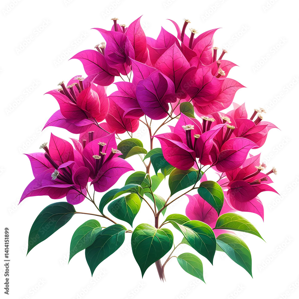 Obraz premium Vibrant Bougainvillea Flowers in Full Bloom Isolated on transparent Background