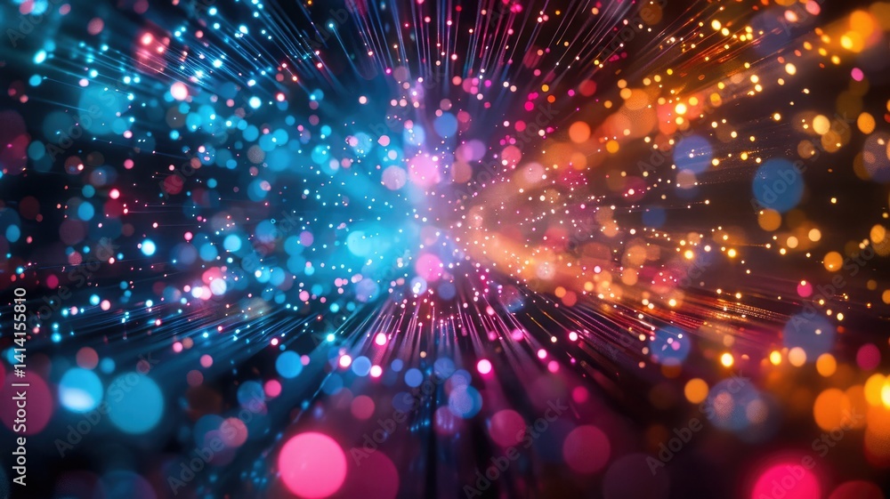 Fototapeta premium Abstract of vibrant line light with digital style effect in futuristic portal style scene with vividness of seamless pattern flowing with speed. Spiral scene perfect for science fiction design. AIG53.