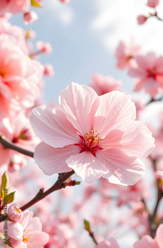 A pastel-wrapped cherry blossom radiates innocence and renewal under a dreamy sky. A pastel-wrapped cherry blossom radiates innocence and renewal under a dreamy sky.
