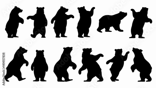 set of bear silhouette vector on white background