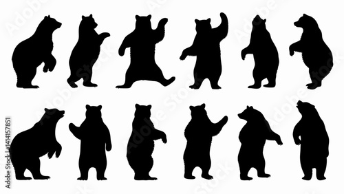 set of bear silhouette vector on white background