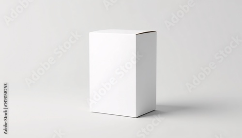Closed white cardboard box mockup, soft drop shadow