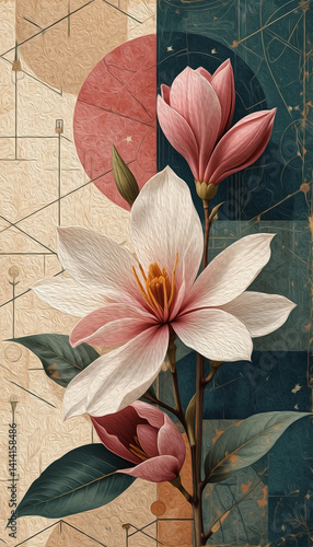Magnolia flowers.  Pattern for printing on wall decorations, covers, leaflets