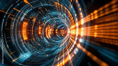 Wallpaper Mural Digital Data Transmission Through a Glowing Fiber Optic Tunnel Abstract Motion Graphic Torontodigital.ca