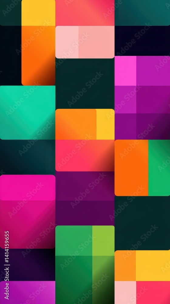Abstract colorful mosaic of square and rectangular shapes, bold contrasting colors - patterned chromatic fashion texture graphic Abstract colorful mosaic of square and rectangular shapes, bold contrasting colors - patterned chromatic fashion texture graphic