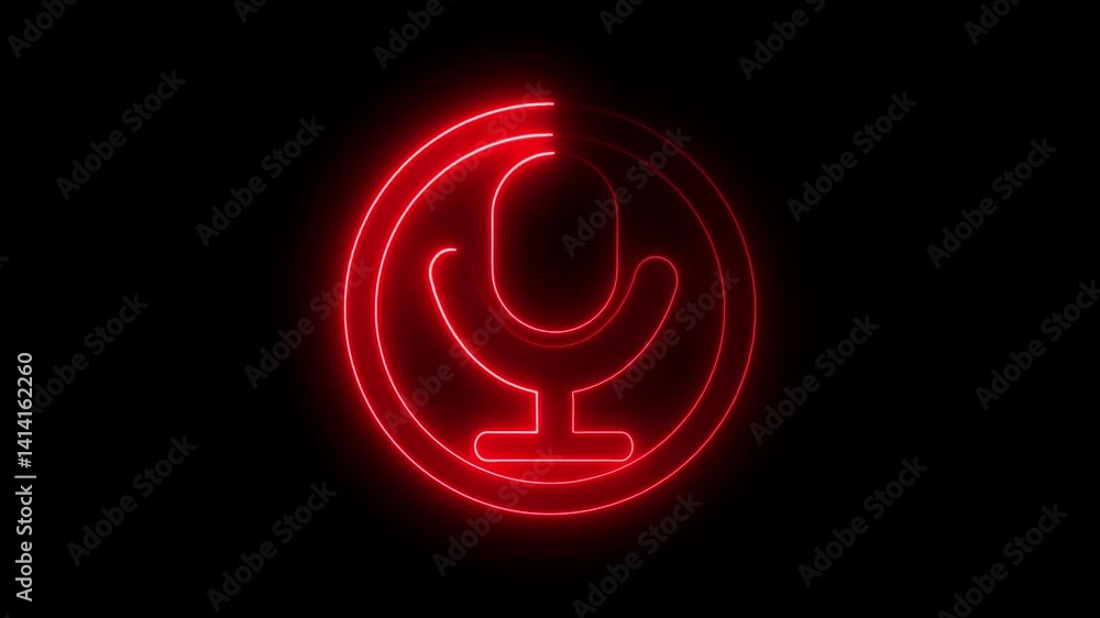 Neon line . voice recording and podcast mic microphone button icon 4k animation. Neon line . voice recording and podcast mic microphone button icon 4k animation.