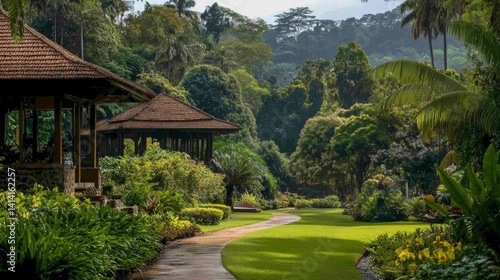62.A captivating view inside the Orchid House at Peradeniya Gardens  featuring exotic orchid varieties displayed in a well-lit  tropical environment with dense green foliage.
