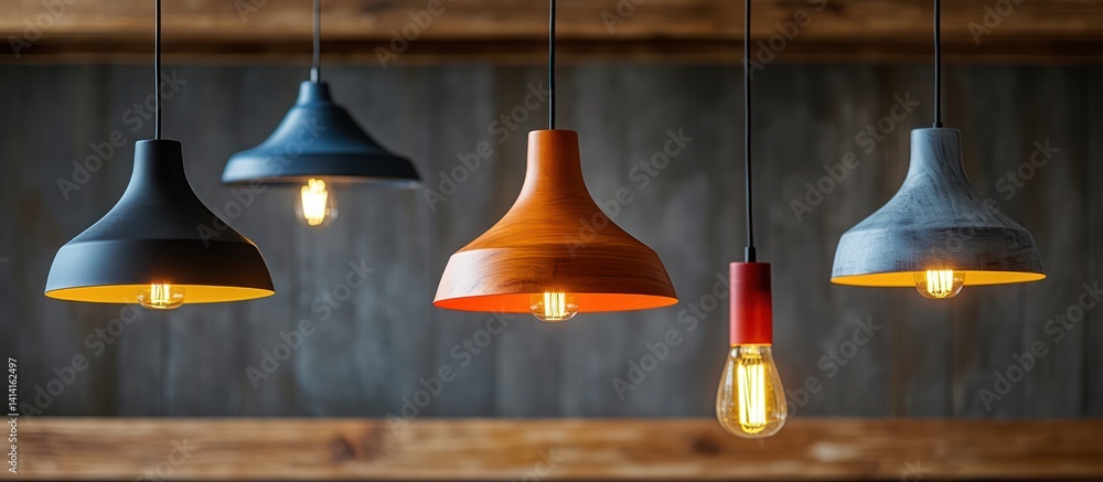 Obraz premium Pendant lights illuminate rustic interior
