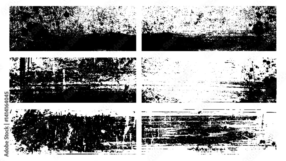 Grunge overlay textures with dust grain isolated on white background. Scratched Grunge Urban Background Texture Vector. Old grunge black texture design. Set of Grunge background. Overlay text