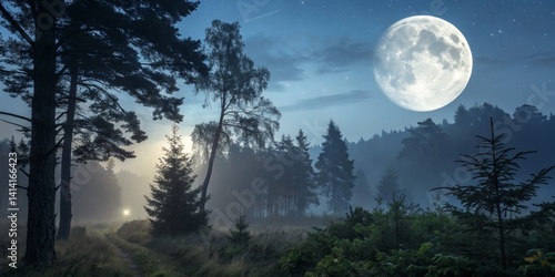 Moonlit Forest Path Misty N...